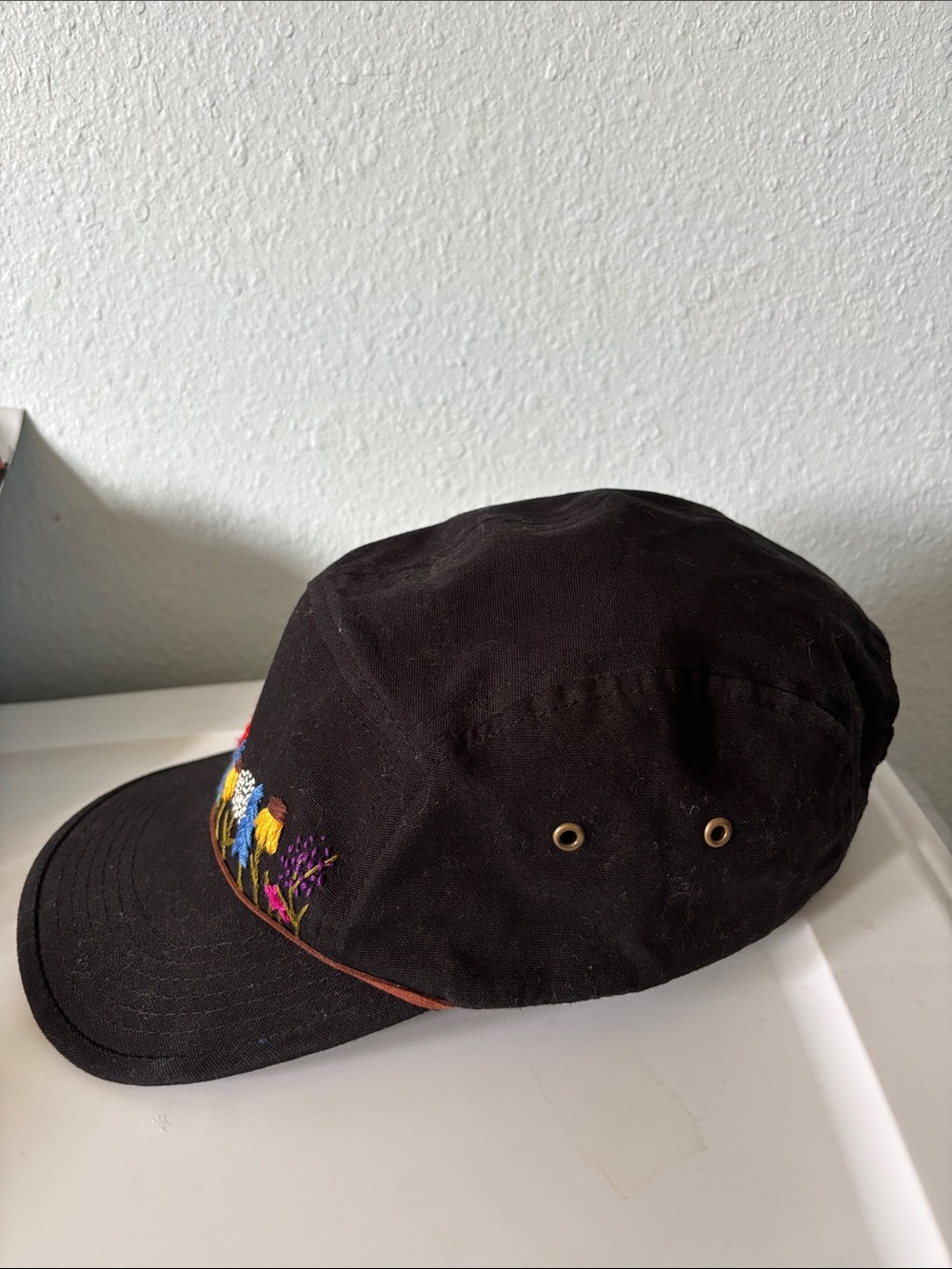 Etsy || One of a Kind Hand Embroidered Floral 5 Panel Hat - Picture 3 of 5